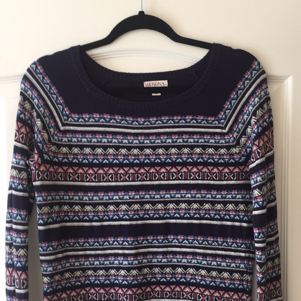 Merona Fair Isle Sweater Size L. GUC. Navy